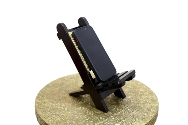 Panoply Wooden Brass Embossed Folding Mobile Stand Chair – Elegant Mango Wood Design - Image 3