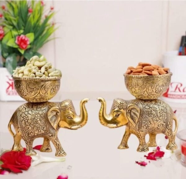 Panoply Elephant Bowl Pair with Brass Look – Perfect for Decor and Serving - Image 2