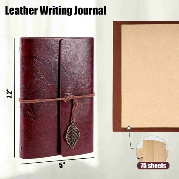 Panoply Vintage Leather Handcrafted Journal with Leather Strap, Metal Leaf - Image 3