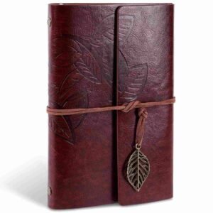 Panoply Vintage Leather Handcrafted Journal with Leather Strap, Metal Leaf