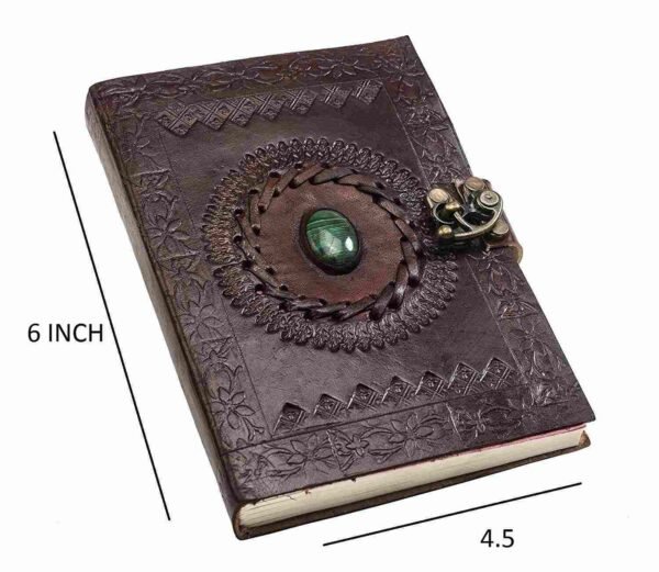Panoply Vintage Handmade Leather Journal Green Stone With Metal Lock - Image 2