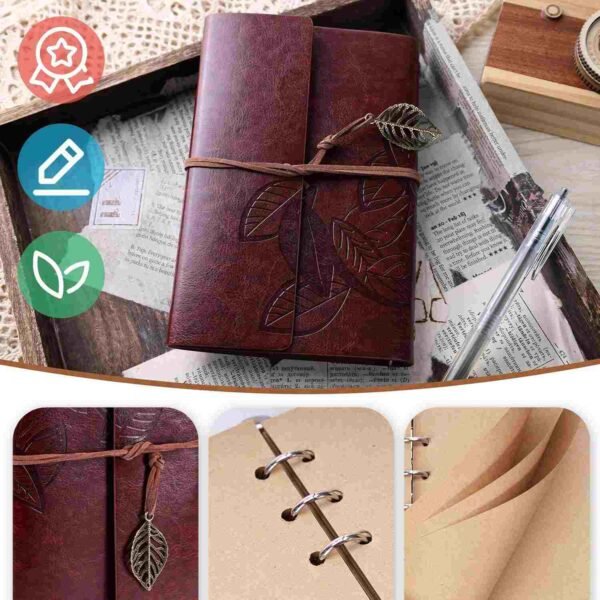 Panoply Vintage Leather Handcrafted Journal with Leather Strap, Metal Leaf - Image 2