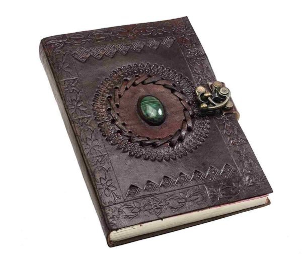 Panoply Vintage Handmade Leather Journal Green Stone With Metal Lock