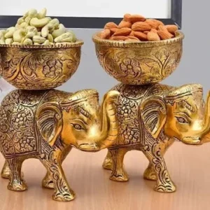 Panoply Elephant Bowl Pair with Brass Look – Perfect for Decor and Serving