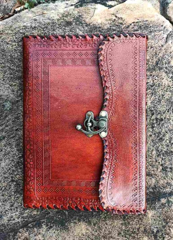 Panoply Leather Handmade Journal Embossed with Flower Motifs and Iron Latch Lock - Image 2