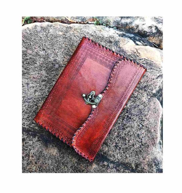 Panoply Leather Handmade Journal Embossed with Flower Motifs and Iron Latch Lock