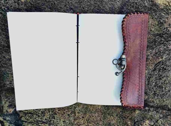Panoply Leather Handmade Journal Embossed with Flower Motifs and Iron Latch Lock - Image 5
