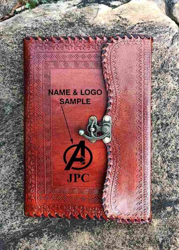 Panoply Leather Handmade Journal Embossed with Flower Motifs and Iron Latch Lock - Image 7
