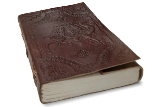 Panoply Vintage Leather Handmade Journal with Camel Embossed Work and Leather Strap - Image 4