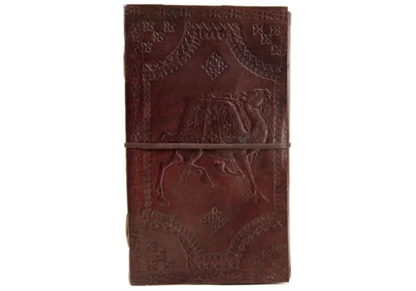 Panoply Vintage Leather Handmade Journal with Camel Embossed Work and Leather Strap - Image 3