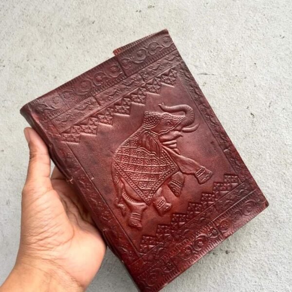 Panoply Vintage Elephant Embossed Handmade Leather Journal with Strap | Eco-Friendly Notebook - Image 7
