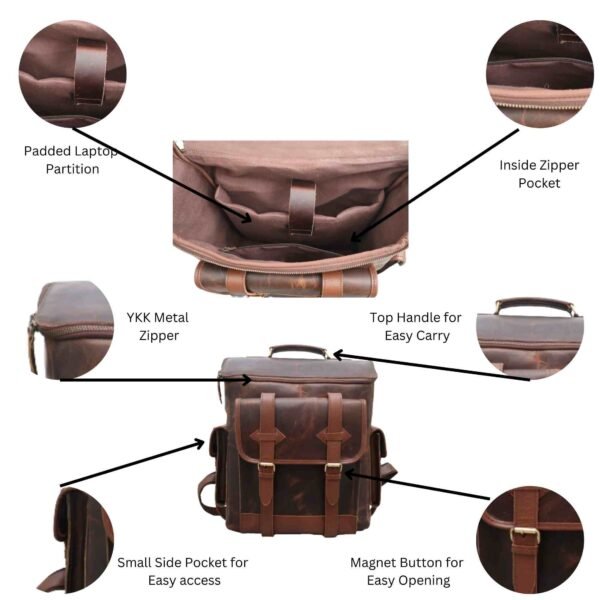 Panoply Leather Rust Brown Backpack - Image 9