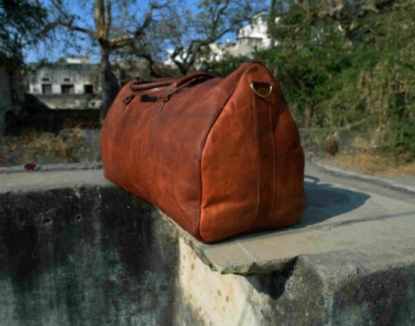 Panoply Premium Square Brown Leather Duffle Bag - Image 4