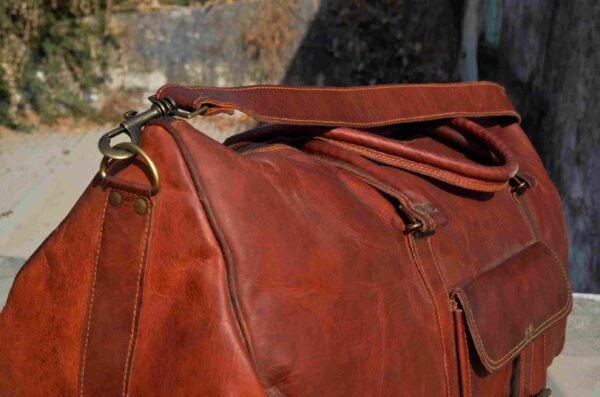 Panoply Premium Square Brown Leather Duffle Bag - Image 5