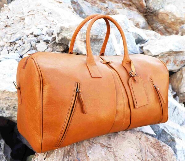 Panoply Leather Light Brown Duffle Bag - Image 5