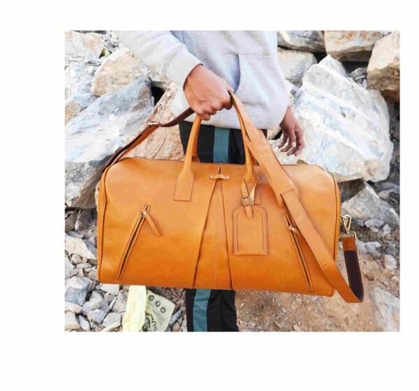 Panoply Leather Light Brown Duffle Bag - Image 6