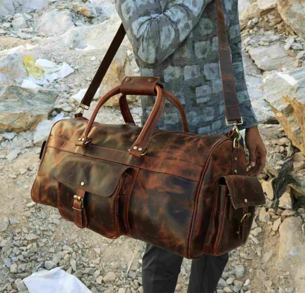 Panoply Leather Burnt Brown Big Duffle Bag - Image 5