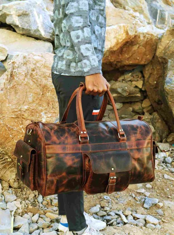 Panoply Leather Burnt Brown Big Duffle Bag - Image 3