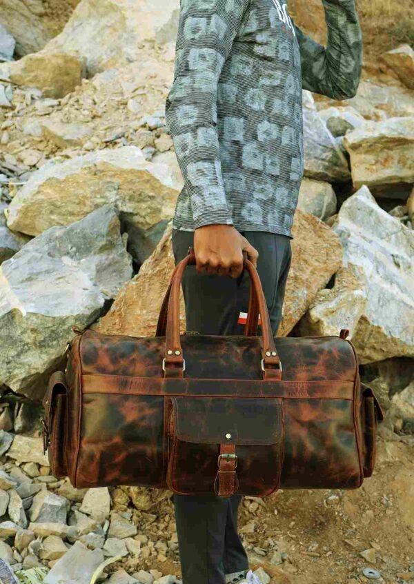 Panoply Leather Burnt Brown Big Duffle Bag - Image 4