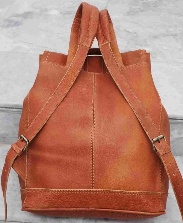 Panoply Leather Light Brown Backpack - Image 4