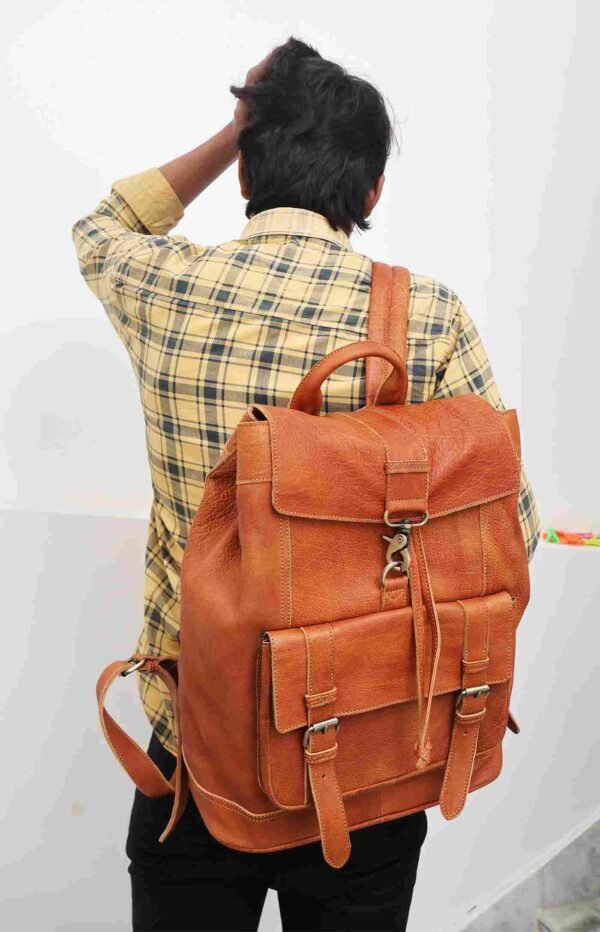Panoply Leather Light Brown Backpack - Image 5