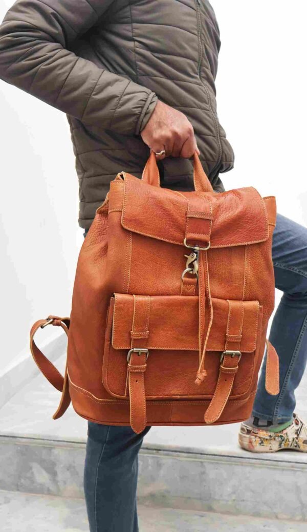 Panoply Leather Light Brown Backpack - Image 6