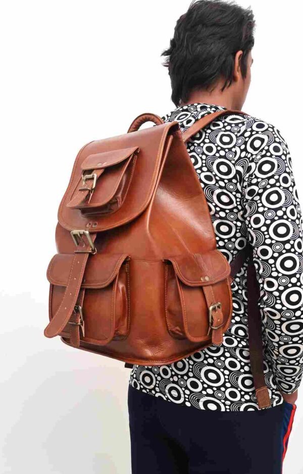 Panoply Leather Brown Russet Backpack - Image 6