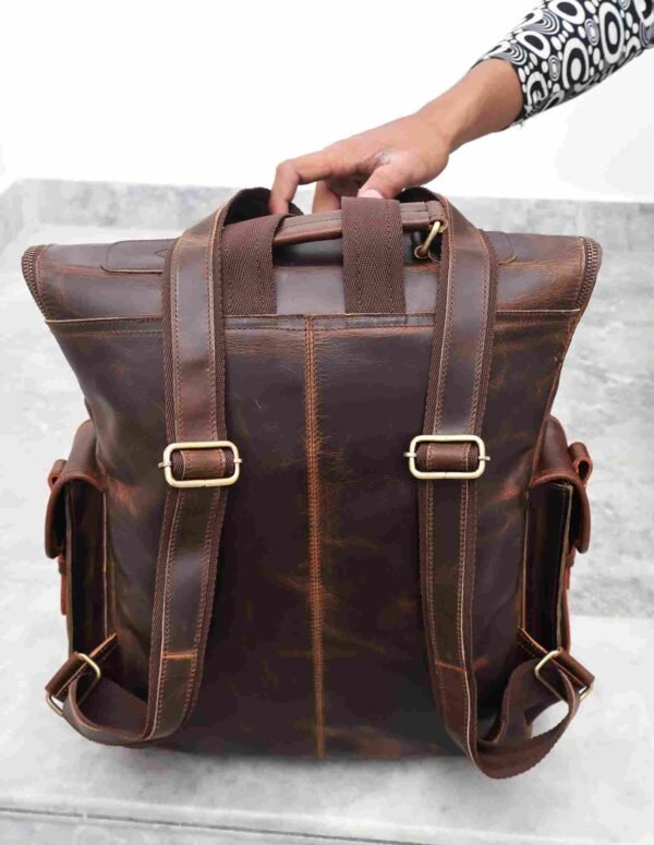 Panoply Leather Rust Brown Backpack - Image 3