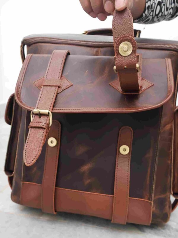 Panoply Leather Rust Brown Backpack - Image 4