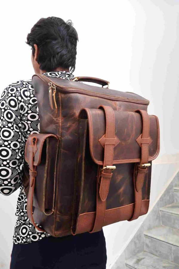 Panoply Leather Rust Brown Backpack - Image 7