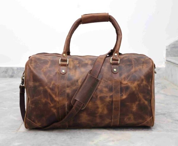 Panoply Leather Rust Brown Duffle Bag - Image 3