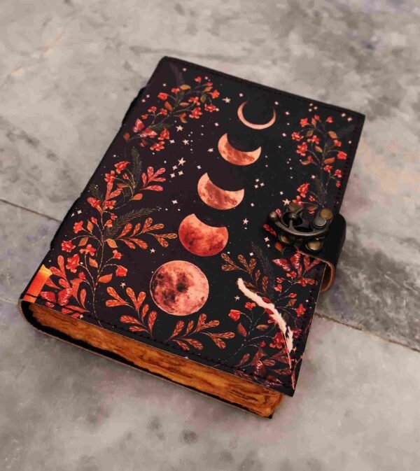 Panoply Leather UV Red Sun Moon – Vintage Style Diary - Image 2